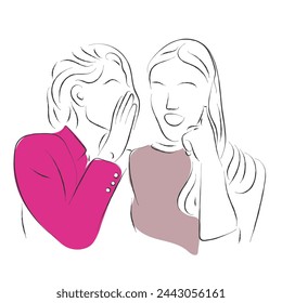 Hand drawn line art vector of people gossiping. Badmouthing and backiting someone. Dont gossip. Gossiping and rumors in corporate sector.