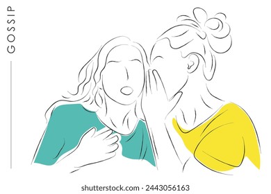 Hand drawn line art vector of people gossiping. Badmouthing and backiting someone. Dont gossip. Gossiping and rumors in corporate sector.