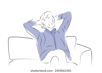 Hand drawn line art vector of elderly women enjoying little thing. Healthy aging. Mental health and wellness. 