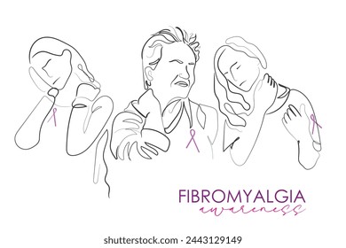 Hand drawn line art vector of Fibromyalgia awareness. Chronic fatigue syndrome. Chronic pain and its awareness.