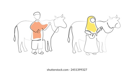 Hand drawn line art vector of Eid celebrations. Eid greeting cards art. Eid doodles.