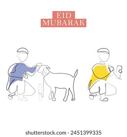 Hand drawn line art vector of Eid celebrations. Eid greeting cards art. Eid doodles.