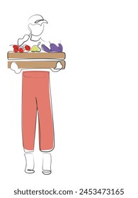 HAND DRAWN LINE ART VECTOR OF Gardner. GARDENING CONCEPT. fARMERS AND IMPPRTANCE OF FARMING. Organic food