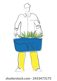 HAND DRAWN LINE ART VECTOR OF Gardner. GARDENING CONCEPT. fARMERS AND IMPPRTANCE OF FARMING. Organic food