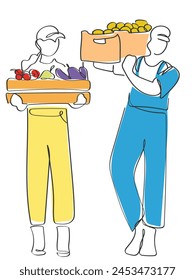 HAND DRAWN LINE ART VECTOR OF Gardner. GARDENING CONCEPT. fARMERS AND IMPPRTANCE OF FARMING. Organic food