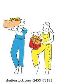 HAND DRAWN LINE ART VECTOR OF Gardner. GARDENING CONCEPT. fARMERS AND IMPPRTANCE OF FARMING. Organic food
