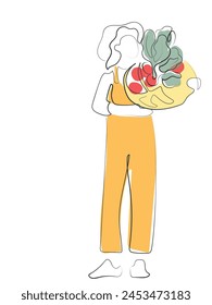 HAND DRAWN LINE ART VECTOR OF Gardner. GARDENING CONCEPT. fARMERS AND IMPPRTANCE OF FARMING. Organic food
