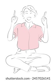 hand drawn line art vector of a modern woman very excited about some announcement.
