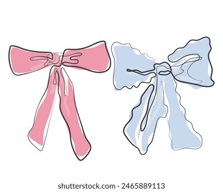 Hand drawn line art vector of coquette bows. Coquette girly elements.