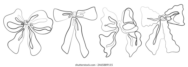 Hand drawn line art vector of coquette bows. Coquette girly elements.