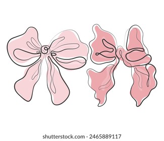 Hand drawn line art vector of coquette bows. Coquette girly elements.