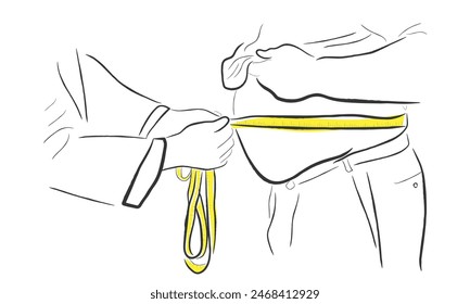 Vector de arte de línea dibujado a mano de persona obesa. La obesidad y su impacto en la salud.