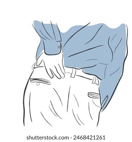 Hand drawn line art vector of a man suffering from shortness of breath, heart congestion and exhaustion due to back ache. 
