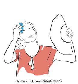 línea dibujada a mano Vector de golpe de calor. Factores de riesgo y medidas de precaución en su contra. 