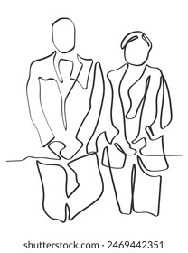 Hand drawn line art vector of people in executive settings. Corporate team work and groups.