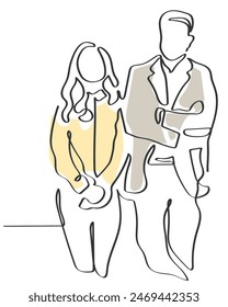 Hand drawn line art vector of people in executive settings. Corporate team work and groups.