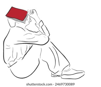 Hand drawn line art vector of tortured souls lost in books. Passion and literature concept.