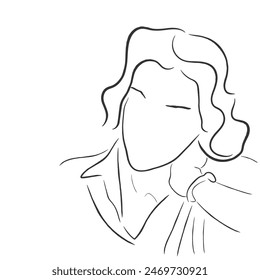 Handgezeichnete Linie Kunst Vektorgrafik einer Vintage-Frau. Frauen aus alten Zeiten.