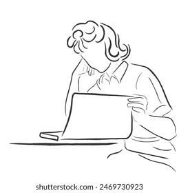 hand drawn line art vector of a vintage woman. Women of old times.