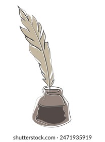 Vector de arte de línea dibujado a mano de un tintero. Concepto de literatura antigua.