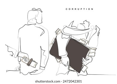 Hand drawn line art vector of Concept of Bribery and corruption. Say No to back door deals and illegal business.