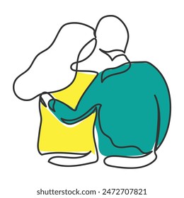hand drawn line art vector of a couple sitting together calmly.