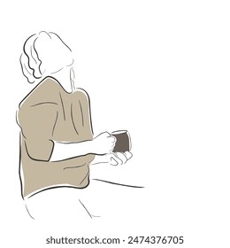 hand drawn line art vector of women enjoying coffee together. Coffee girls date. Friendship concept.