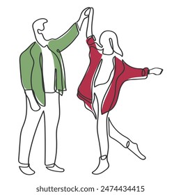 hand drawn line art vector of a couple dancing. Happy couple concept.