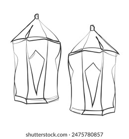 línea dibujada a mano Vector de linternas. símbolo de las celebraciones sagradas musulmanas.