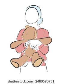 Hand drawn line art vector of a child suffering from cancer. childhood cancer and its awareness concept