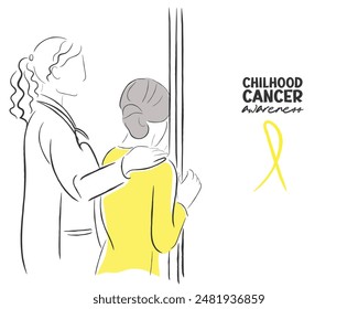 Vector de arte de línea dibujada a mano de conciencia de cánceres infantiles doodle art. 