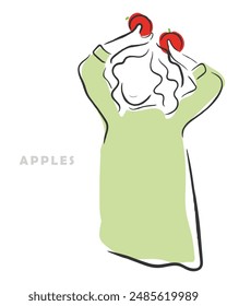hand drawn line art vector of kids holding fruits and vegetables. Nutrition and healthy diet in kids concept. 