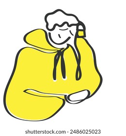 Hand drawn line art vector of a sad person. Mental health awareness concept.