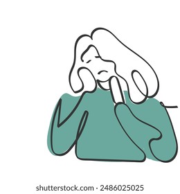 Hand drawn line art vector of a sad person. Mental health awareness concept.