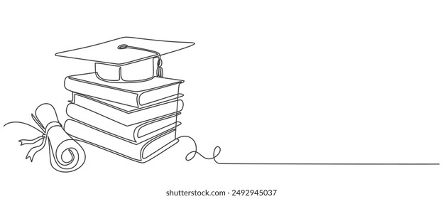 hand drawn line art vector illustration of graduation hat, graduation line art style vector illustration