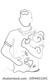 Hand drawn line art vector of people with their pet dogs.