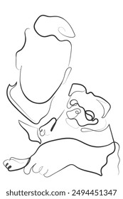 Hand drawn line art vector of people with their pet dogs.