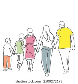 hand drawn line art vector of a family. family line art drawing.