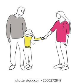 hand drawn line art vector of a broken family.