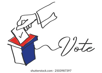 hand drawn line art vector of a persons arm casting vote. elections concept.