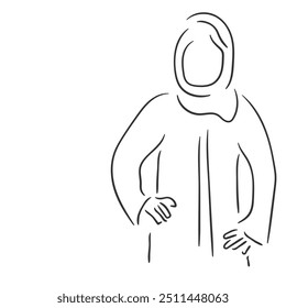 Hand drawn line art vector of Muslim women from around the world. Covering style of Muslim women