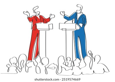 arte desenhada à mão vetor de um debate acalorado entre dois candidatos. 