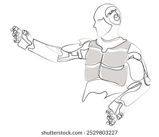 Vector de arte de línea dibujado a mano de un robot. Inteligencia artificial, arte conceptual, IA y su impacto.