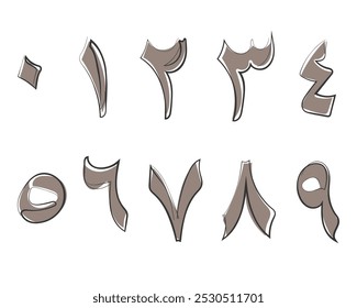 Hand drawn line art vector of Arabic Numerals. Arabic Numbers line art.