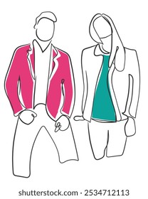 Hand drawn line art vector of people in business and corporate settings. Human fraternity, diversity and cohesion concept. Creative startups.