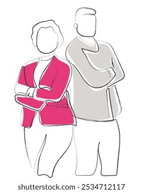 Hand drawn line art vector of people in business and corporate settings. Human fraternity, diversity and cohesion concept. Creative startups.