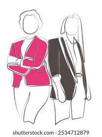 Hand drawn line art vector of women in business and corporate settings. Womanhood and leadership. Startups and women owned businesses.