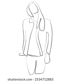 Hand drawn line art vector of women in business and corporate settings. Womanhood and leadership. Startups and women owned businesses.