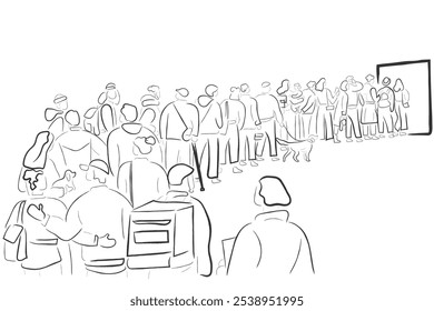 Hand drawn line art vector of a group of people