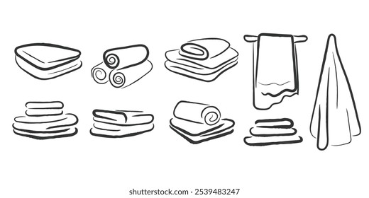 Hand drawn line art vector of towels folded. 